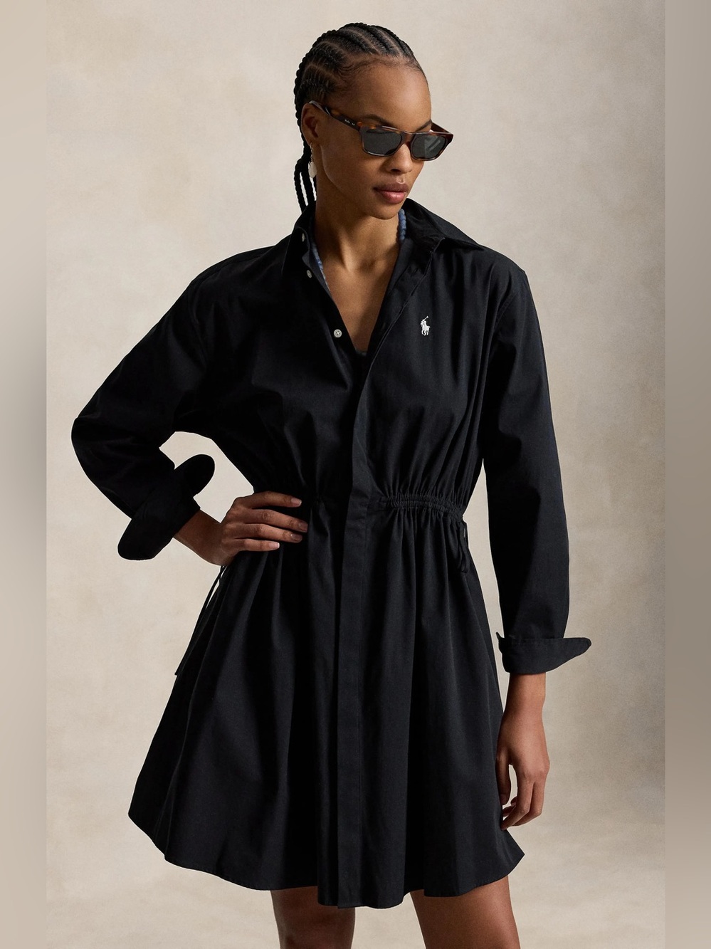Polo Ralph Lauren Black Long Sleeve Cinched-Waist Shirtdress